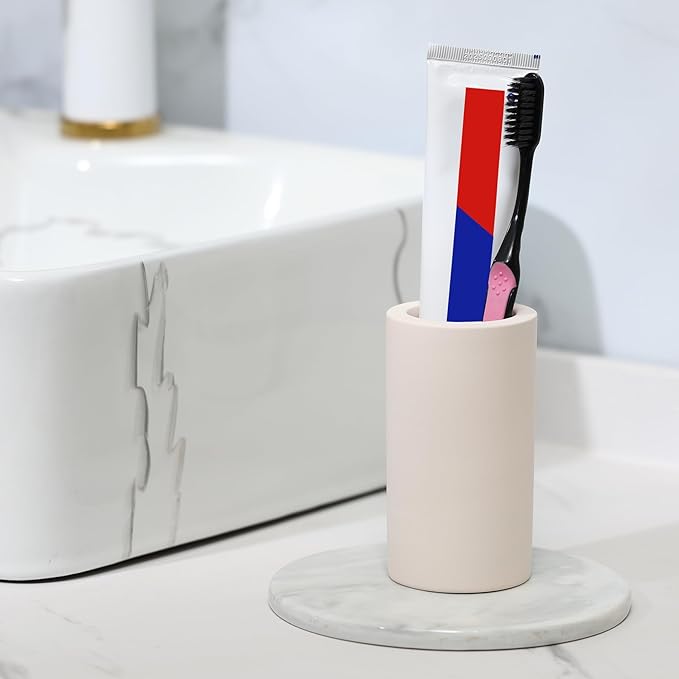 Diatomite Toothbrush Holder for Bathroom Sink, Countertop Organizer, Quick Dry Stand Cup for Toothpaste, Razors, Makeup Brushes - Water-Absorbent & Quick-Drying (Beige, Height 4.3")