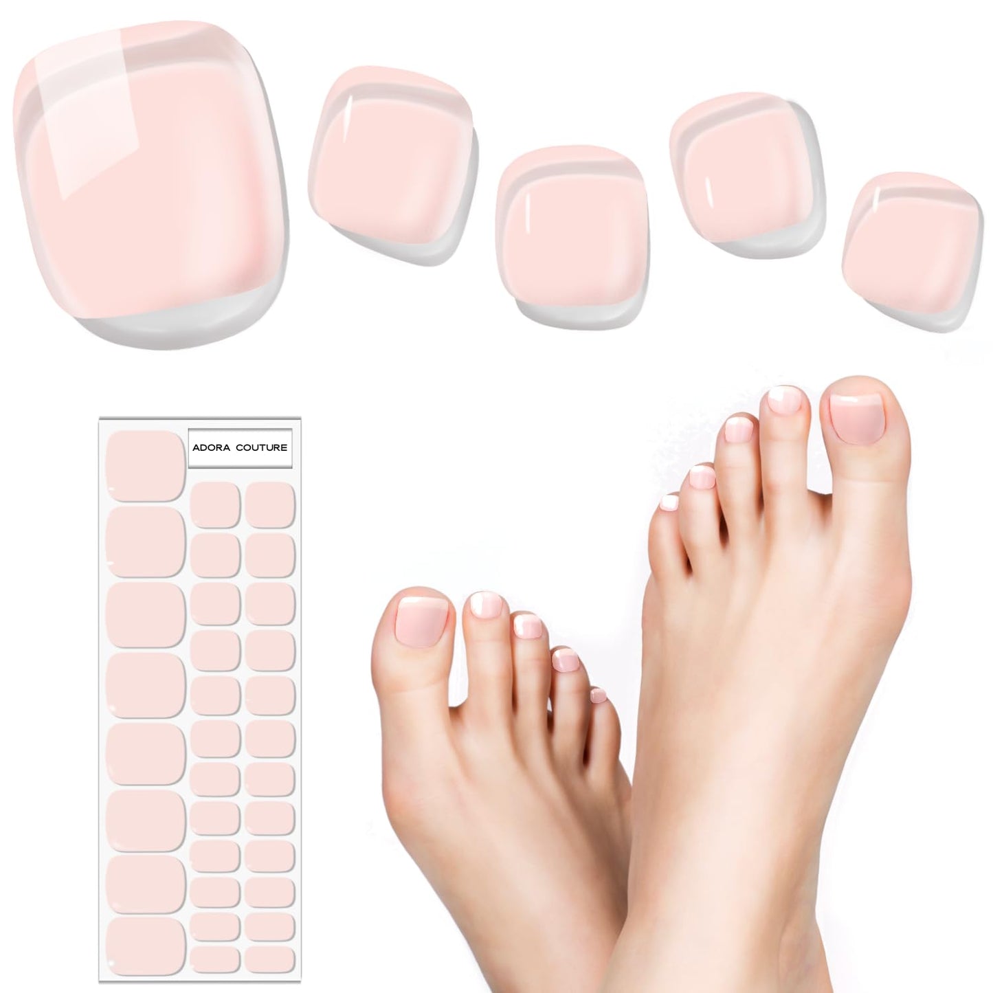 Semi Cured Gel Nail Strips – 32 Pcs Gel Pedicure Stickers - UV Nail Wraps for Toenails, Easy Application, Long Lasting, Salon Quality & UV Light Required - Sheer Blush P