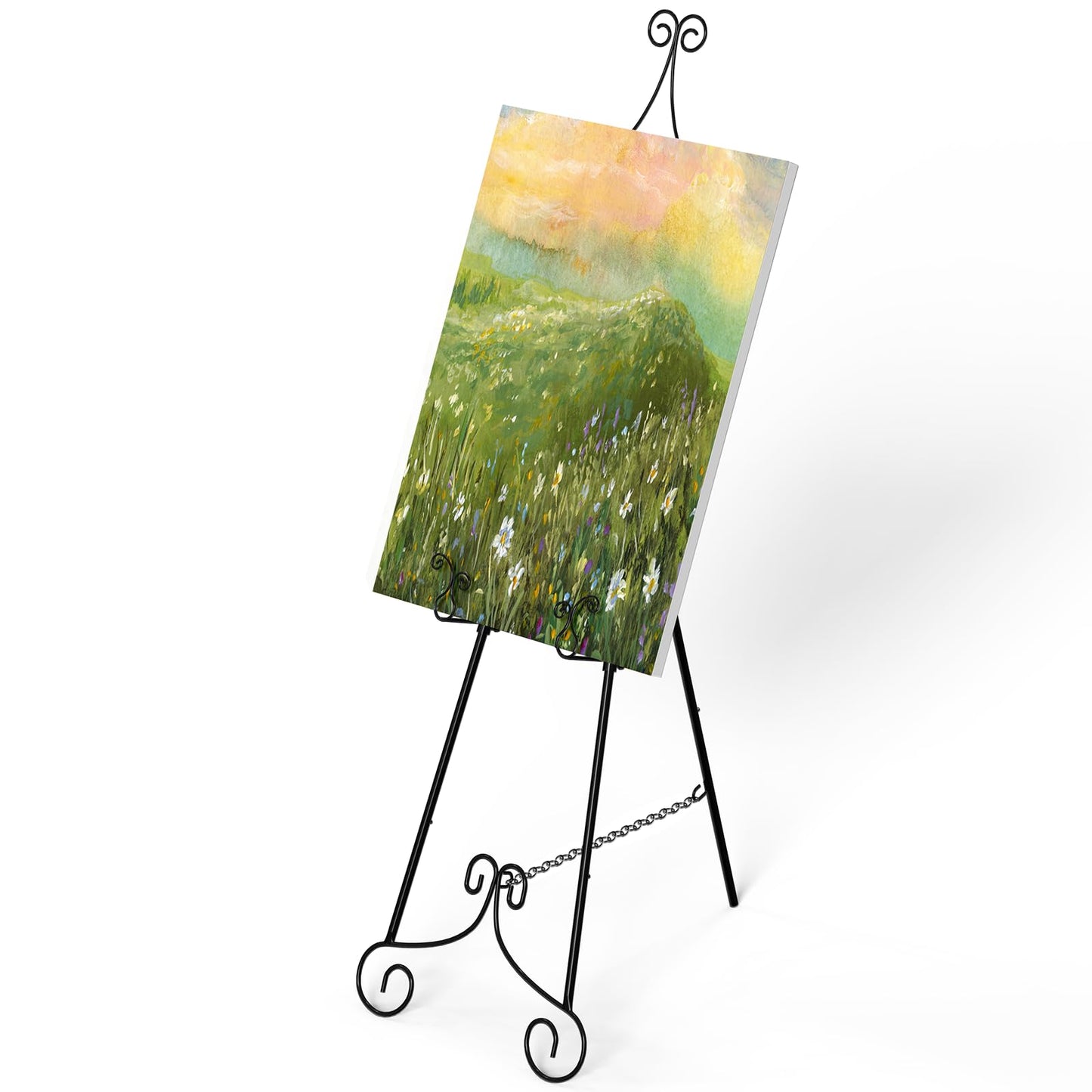 1 PC Black Easel Stand for Sign, Metal Sign Holder, Adjustable Wedding Sign Stand with Chain Support, Sign Holder for Display, Party Painting.
