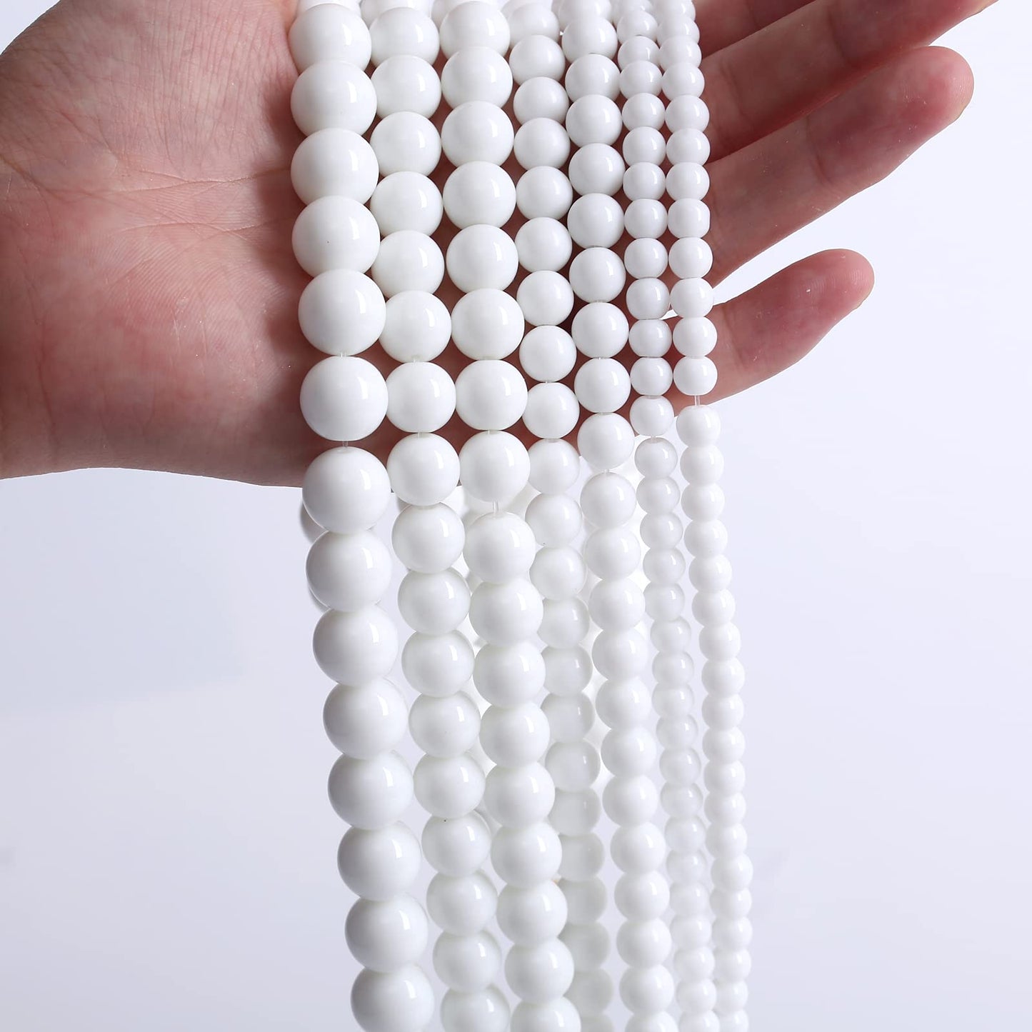 90PCS 8mm Natural White Porcelain Agates Stone Round Beads for Jewelry Making Spacer Loose Spacers Beads DIY Bracelets 32" 2 Strand