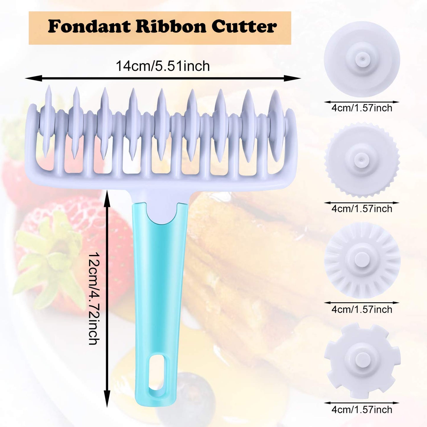 Boao Fondant Ribbon Cutter Wheel Roller Mold Dough Lattice Cutter 4 Different Gears Embosser Set Noodle Dough Roller Pastry Tools for Pie Baking