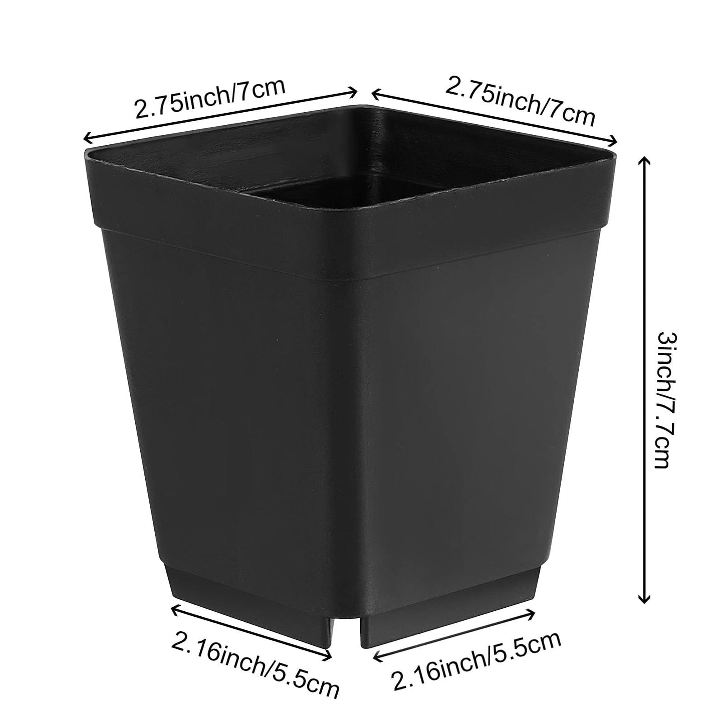 HOIGON 100 Pack 3 Inch Black Square Nursery Pot, Durable Thickened Plastic Nursery Pots with Drain Holes, Small Square Planting Containers for Flower Tomatoes Basil
