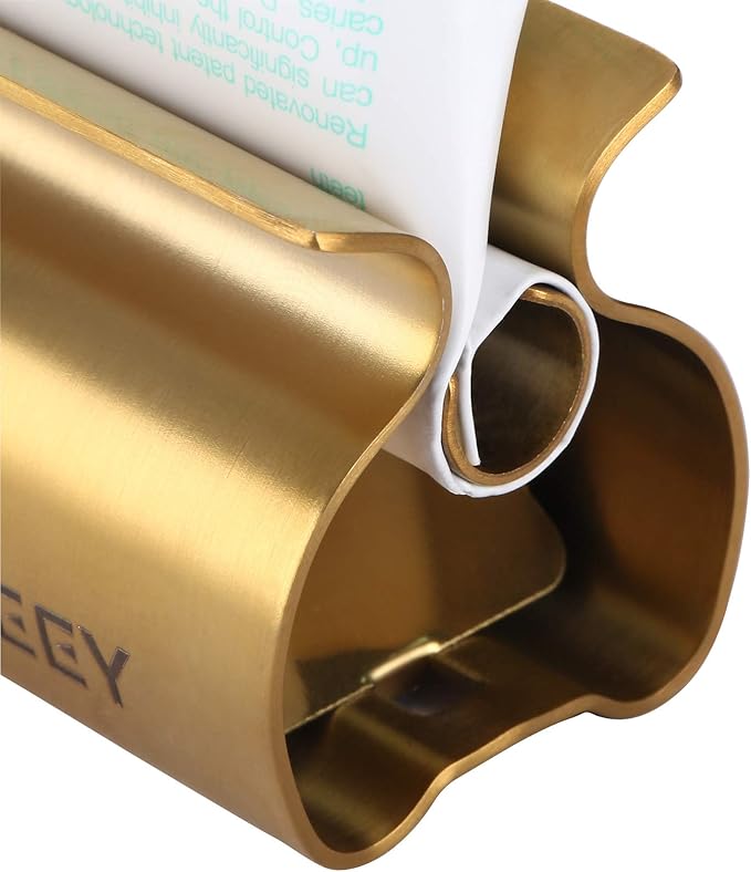 XYKEEY Toothpaste Tube Squeezer - Set of 2 Toothpaste Squeezer Rollers, Metal Toothpaste Tube Wringer Seat Holder Stand (Matt Gold)