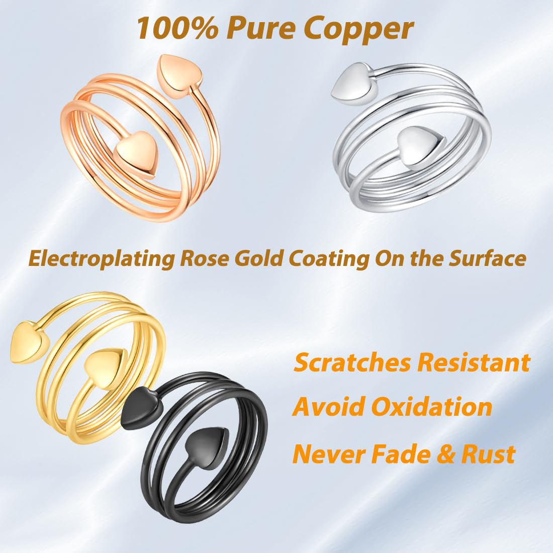 Vicmag Copper Magnetic Ring for Women, Magnetic Rings Ladies Fingers Thumb 100% Solid Pure Copper Jewelry Gift Adjustable (4PCS Love Heart)