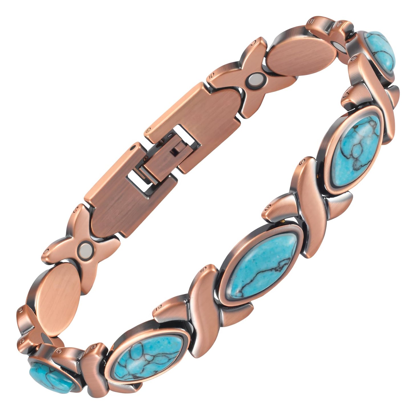 MagSølv Copper Bracelets for Women, Handmade 99% Pure Copper Adjustable Magnetic Jewelry with 3500 Gauss Magnets & Turquoise