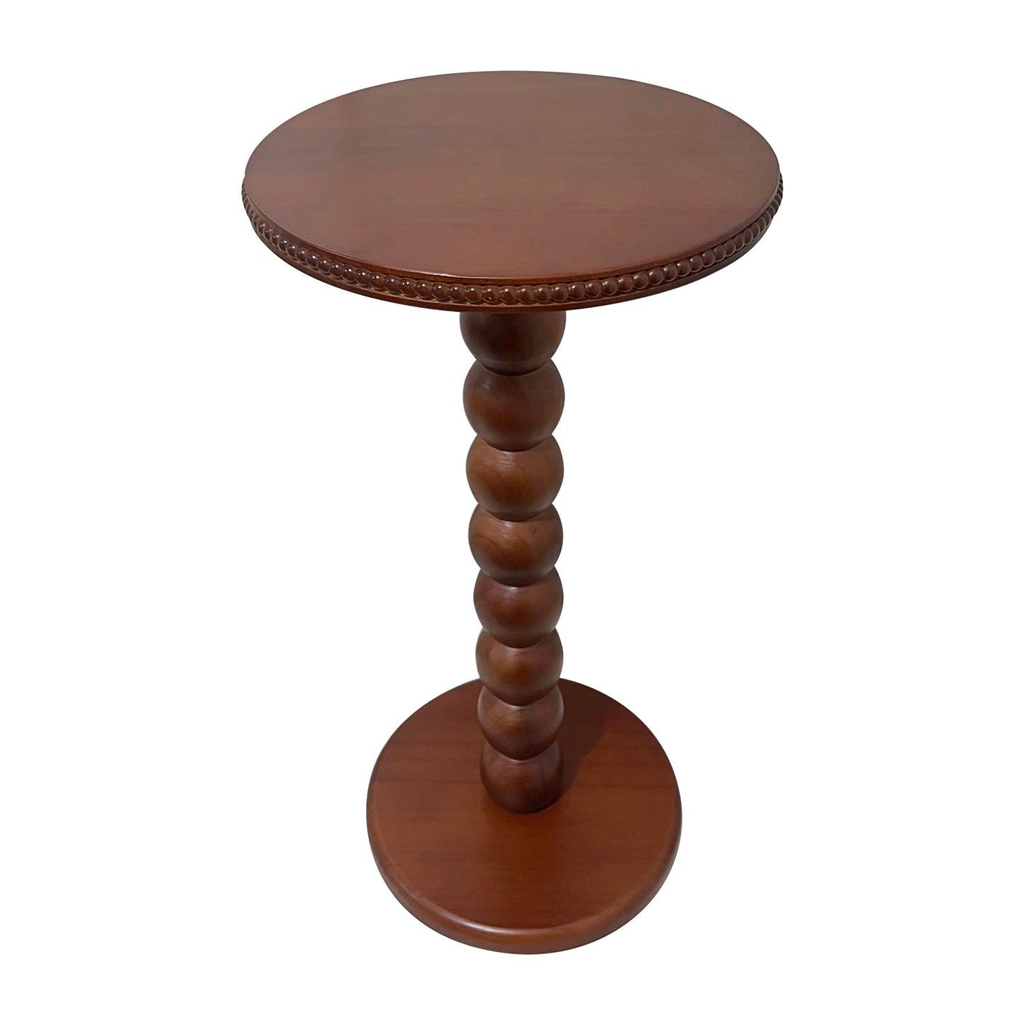 JUIOETURBoho Beaded Round Side Table - Handcrafted Small Accent Table for Small Spaces w/Solid Wood Leg - Drink Table for Living Room, Bedroom, Dorm, Office & Tight Corners (Brown)