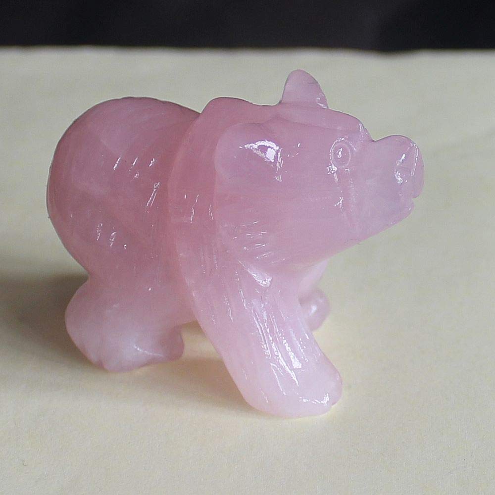 HLbshi Hand Carved Gemstone Crystal Bear Figurine Animal Statue Carving Office Home Decor Collections 2'' (Pink Rose Quartz)
