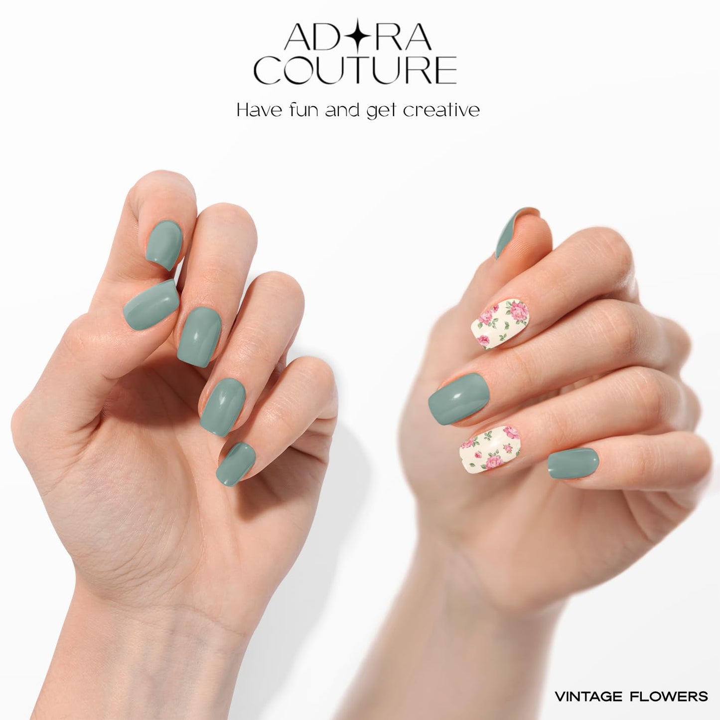 Adora Couture Semi Cured Gel Nail Strips with 30 Pieces - Salon Quality Manicure Kit for Women Easy Application Wraps Includes Prep Pads Nail File Wooden Stick, UV Light Required (M Vintage A)