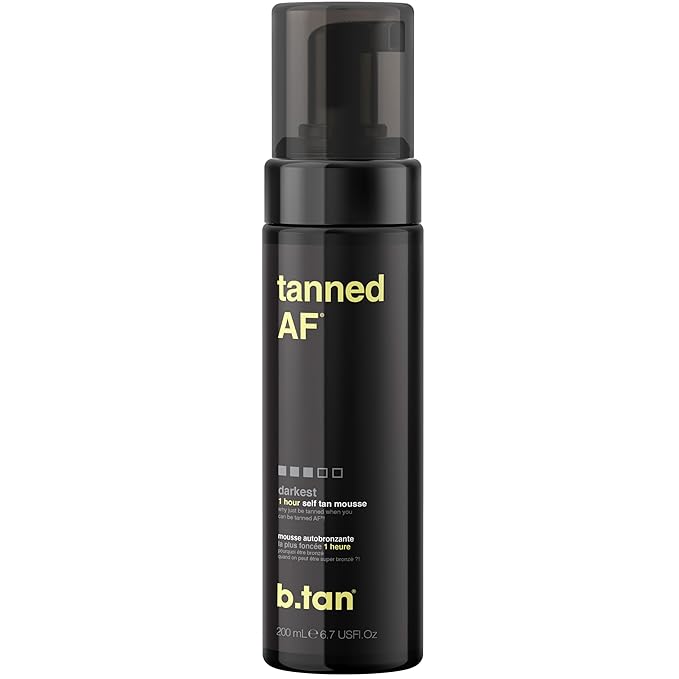 b.tan Dark Self Tanner Mousse | Get Tanned - Best, 1 Hour Express Sunless Tanning Foam, No Fake Tan Smell, Ultra Dark Bronzing Glow, Face & Body, Vegan, Cruelty Free, 6.7 Fl Oz