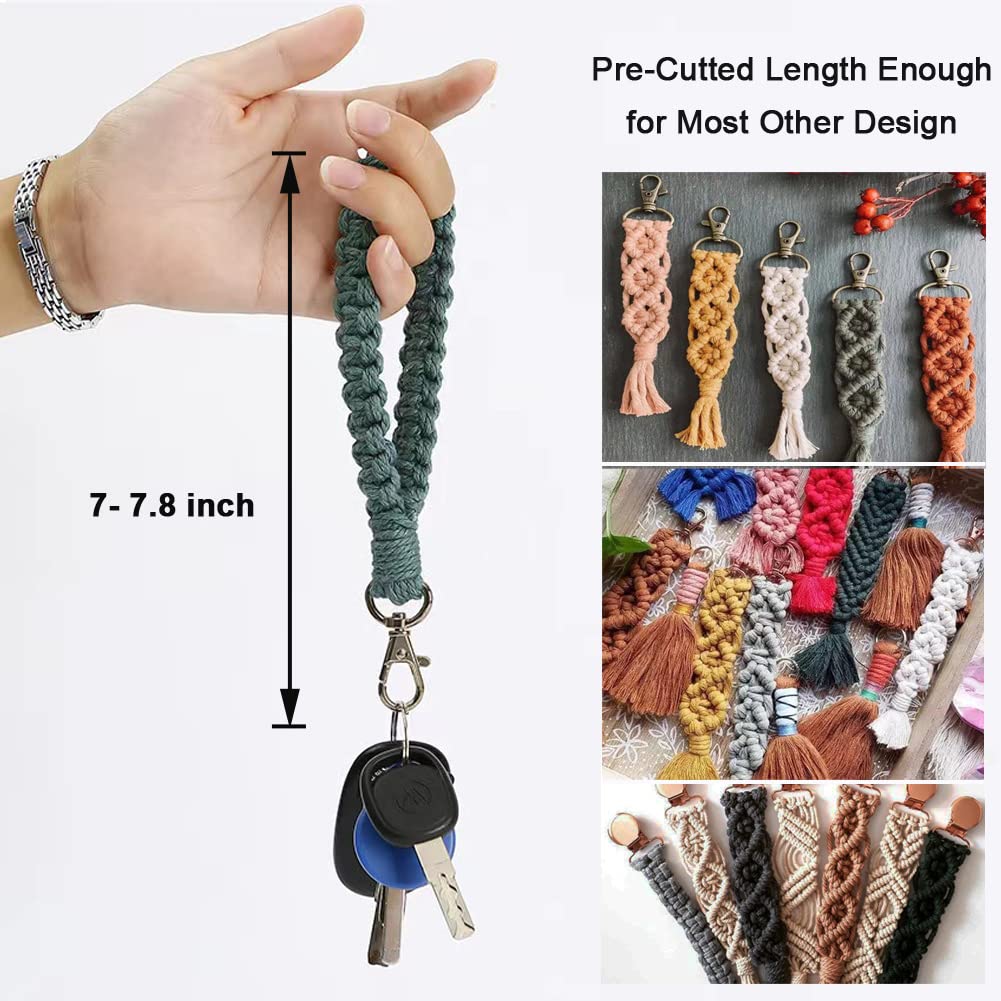 suo long Macrame Kits for Adults Beginner to Make 8 Macrame Keychain with 3mm Yarn Premeasured, Metal Key Ring,Instruction Book for Starter Adults DIY Craft Kit