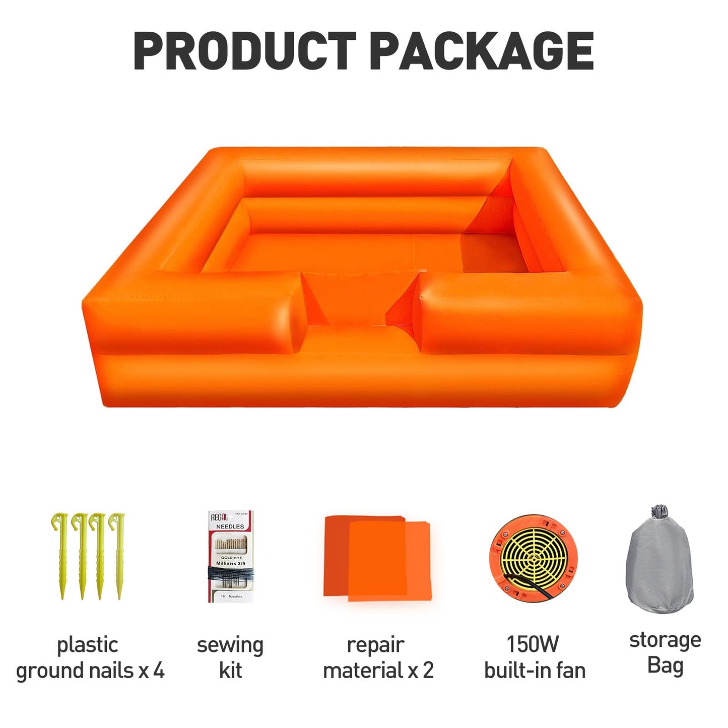 WARSUN Foam Ball Pit 10x10Ft with Built-in Fan Ball Pit Inflatable for Kids Toddlers, Hours of Fun Activity（Organe）