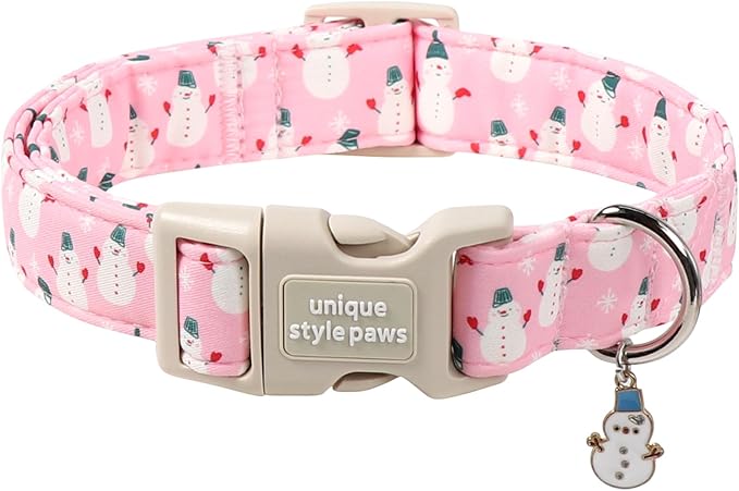 Unique Style Paws Christmas Dog Collar, Pink Dog Collar with Christmas Trees Pattern, Lightweight & Adjustable Pet Collar with Plastic Buckle for Small, Medium, Large Boy Girl Dogs