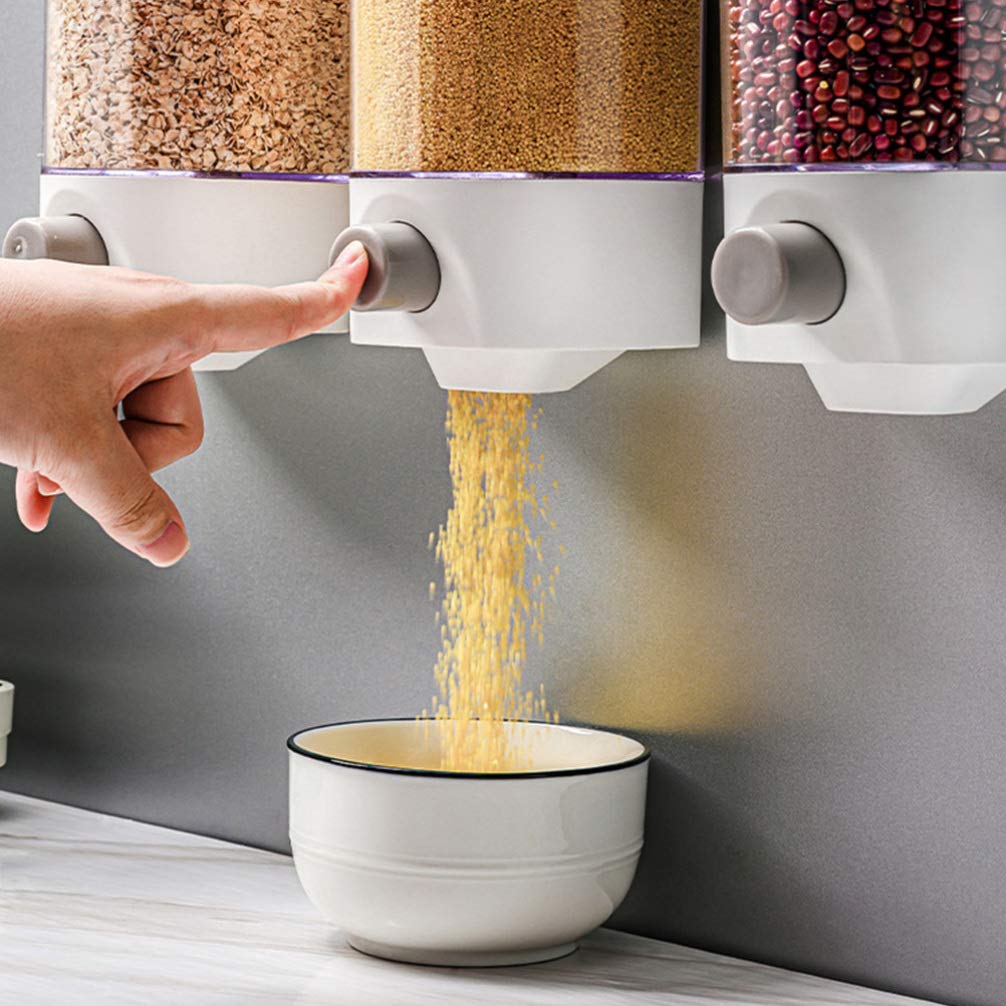 Kichvoe Wall Mounted Storage Jar with Press Button Portion Control Clear Airtight Food Dispenser Organizer for Rice Grains and Coarse Cereals 9.44X4.92X4.52In Space Saving Kitchen Storage