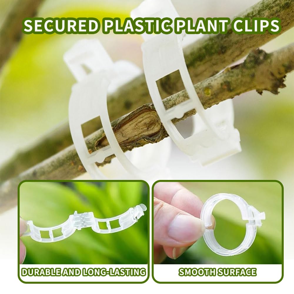 oddmmo 200 Pack Secured Plastic Plant Clips, 2024 Combinable Plant Support Clips, Plastic Trellis Clips for Climbing Plants, Vine Vegetables Fixing Clips, Plant Clips for Tomato Trellis & Peony Cages