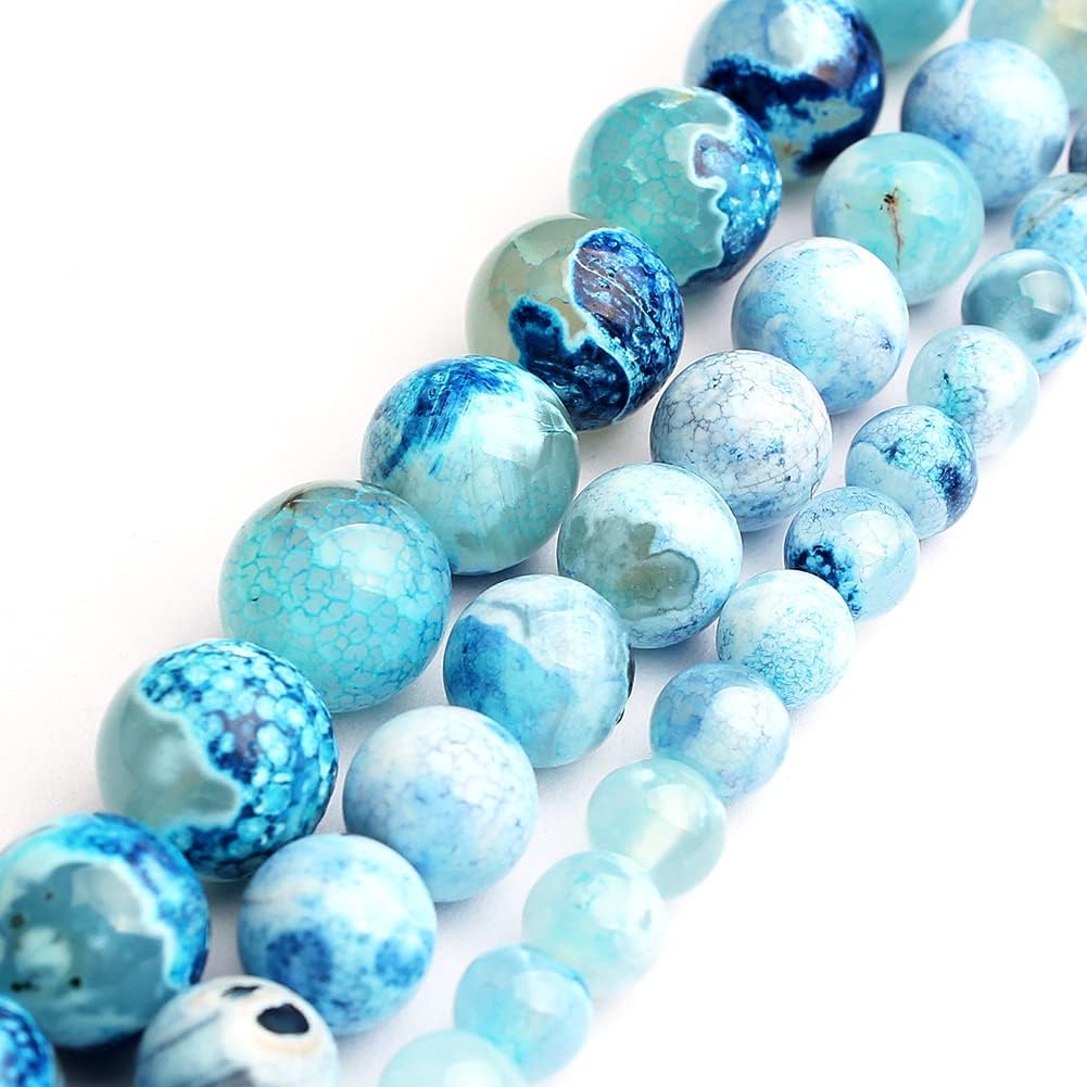 6mm Blue Fire Dragon Pattern Natural Stone Beads Round Loose Beads for Jewelry Making Yochus DIY Beads Bracelet Necklace