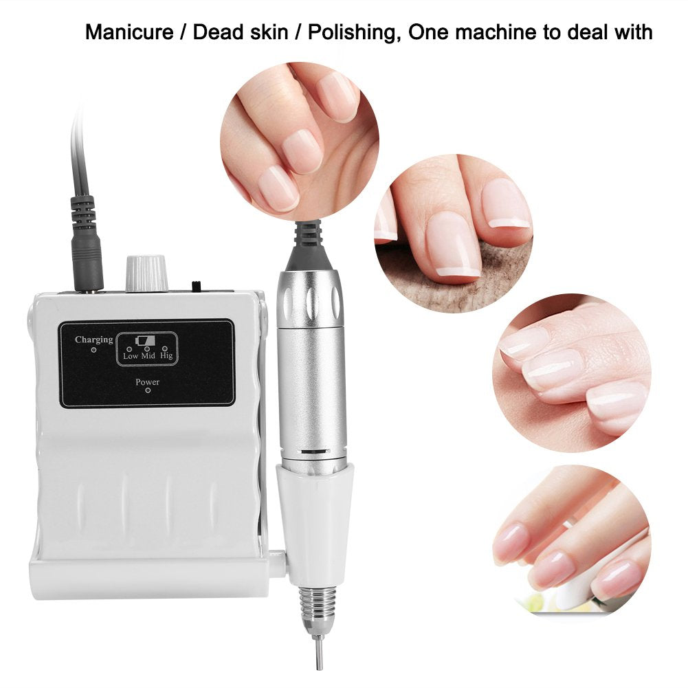 30000 RPM Nail File Drill Machine, Portable Nail Drill E File Machine for Acrylic Nails Rechargeable Polishing Buffer Smooth Nails Device Tool Set Nail Filer for Home Salon Manicure Tools (White)