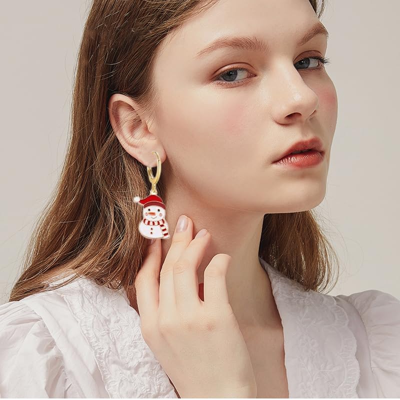 16 Pairs Christmas Reindeer Santa Hoop Earrings for Women Unique Winter Xmas Tree Snowflake Bow Bell Snowman Penguin Earrings Christmas New Year Jewelry Gifts - style: Hat