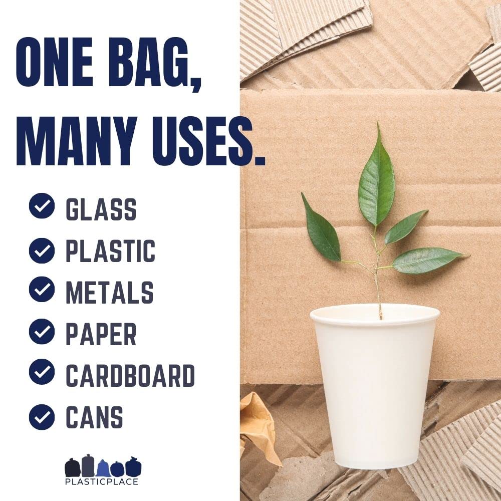 65 Gallon Recycling Trash Bags │1.5 Mil │ Blue Heavy Duty Garbage Can Liners │ 50” x 48” (50 Count)