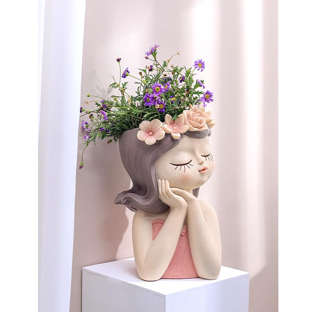 Ugladxi Large Resin Face Planter Pot, 11X7 inches, with Drainage Hole, for Indoor and Outdoor Plants (Quiet)