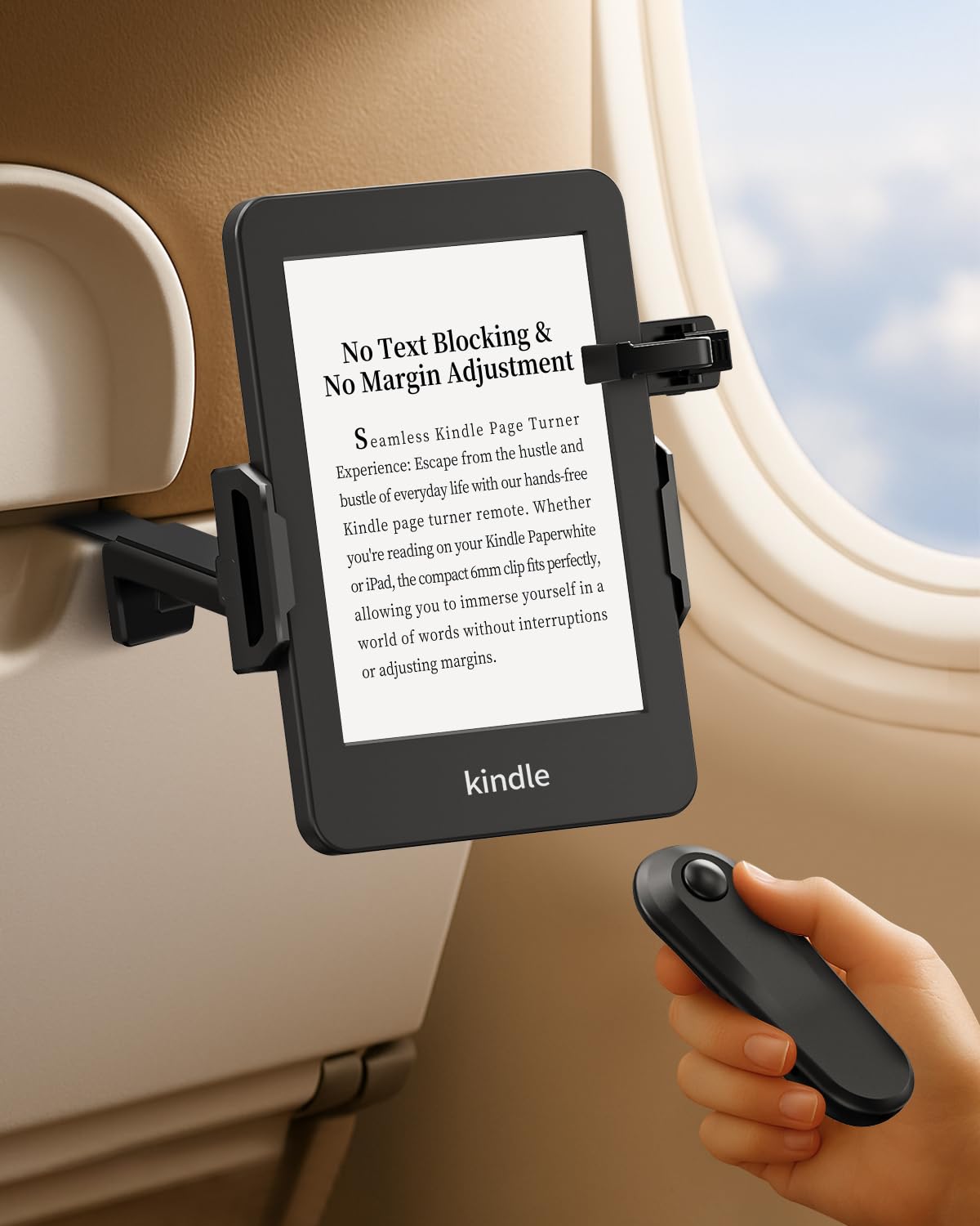 Kindle Travel Stand with Remote Page Turner – Foldable Kindle Holder and Clicker for Hands-Free Reading on Airplanes, Commutes & Camping