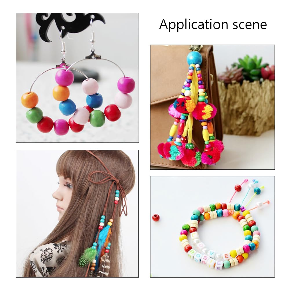 PH PandaHall Painted Round Wooden Beads, 200pcs 10 Colors Wood Barrel Beads16.5mm Colorful Loose Beads with 6mm Large Hole for Bracelet Necklace Macrame