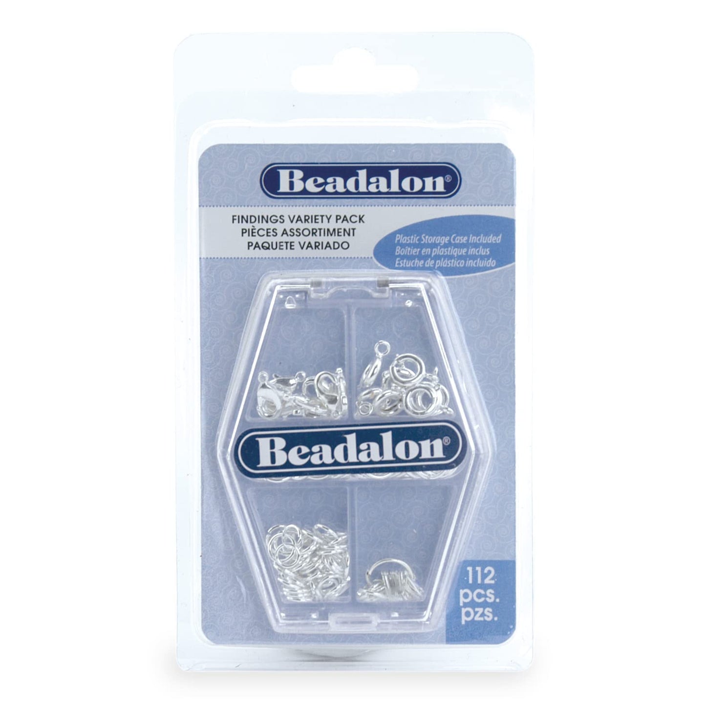 Beadalon Silver Plated Findings Variety Pack for Jewelry Making - 112 Pcs with Jump Rings, Spring Ring Clasps, Lobster Clasps in Convenient Storage for DIY Jewelry Repair and Design