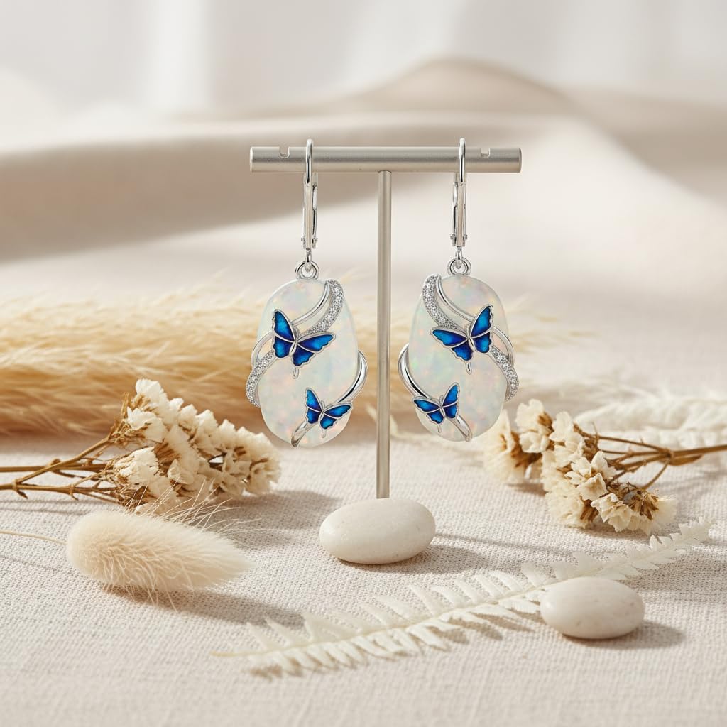 ONEFINITY Opal Butterfly Earrings Opal Earrings Butterfly Jewelry Gifts for Women