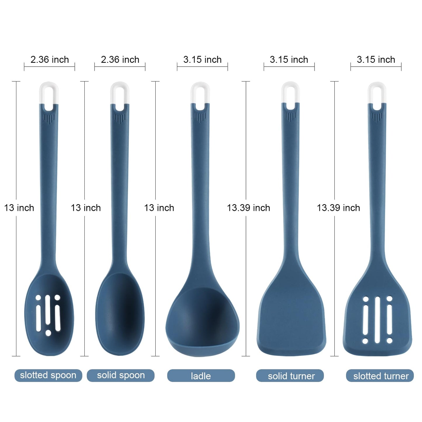 Silicone Kitchen Cooking Utensils Set: MOACC Heat Resistant 13inch Long Kitchen Gadgets, BPA Free Non Stick Rubber Cook Accessories For Food Prep, Frying, Serving, Basting (Dark Blue)