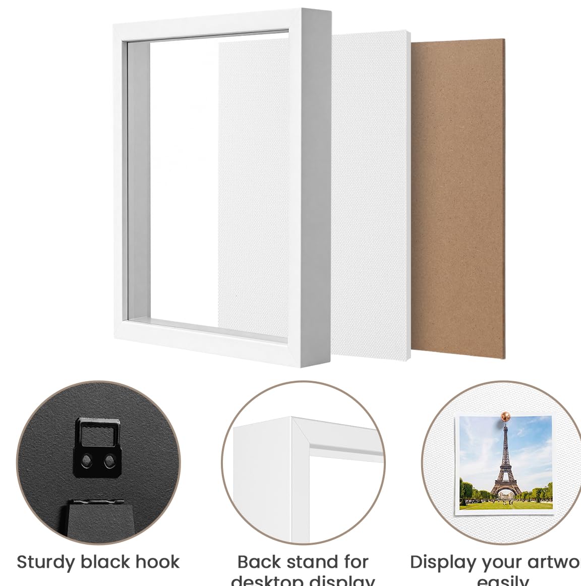 11x14 Shadow Box Frame | Soft Linen Back & Push Pins Included, Polystyrene Glass Memory Display Case for Flowers, Tickets & Cherished 3D Items, White