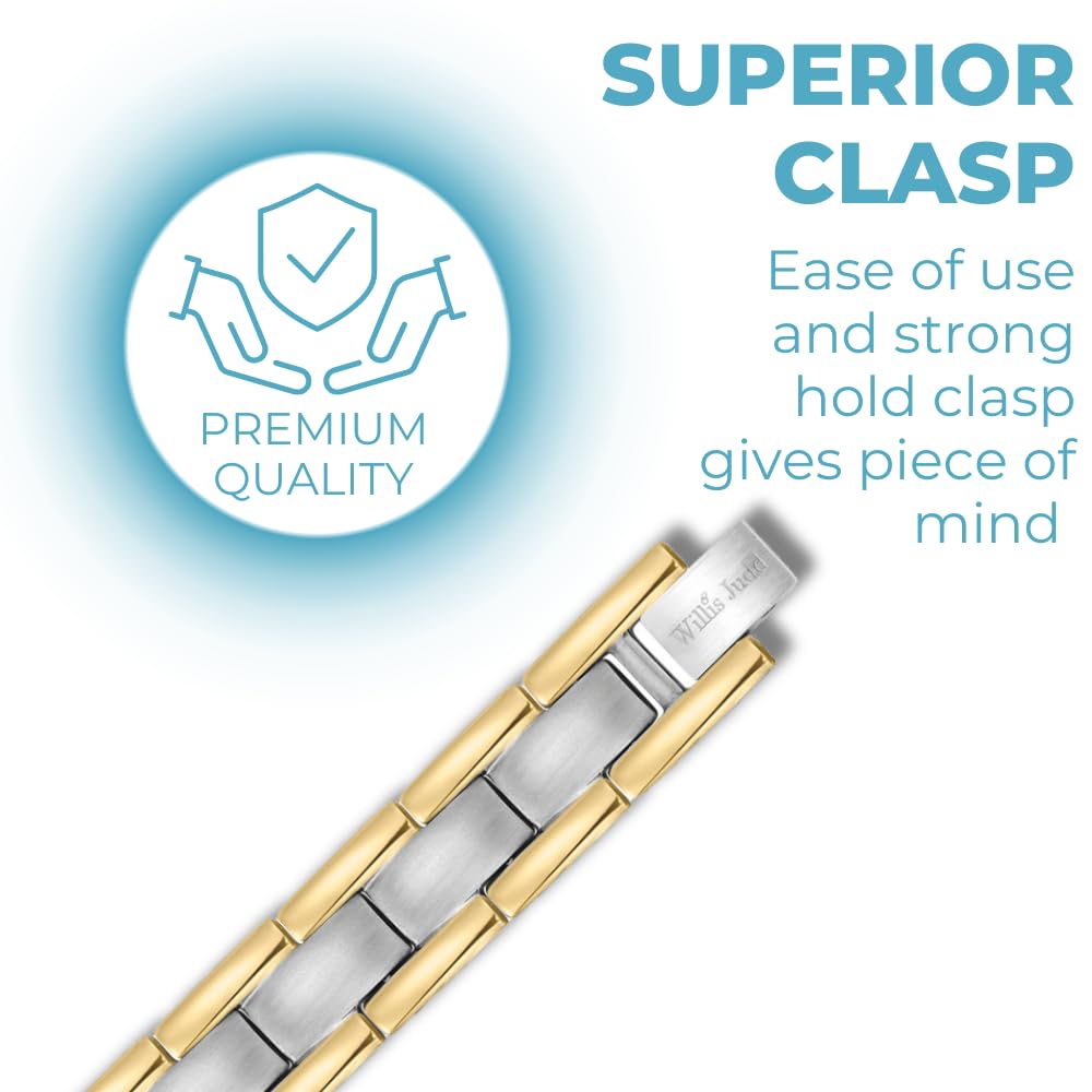 Willis Judd Double Strength Magnetic Bracelet for Men - Adjustable Length with Sizing Tool Two Tone