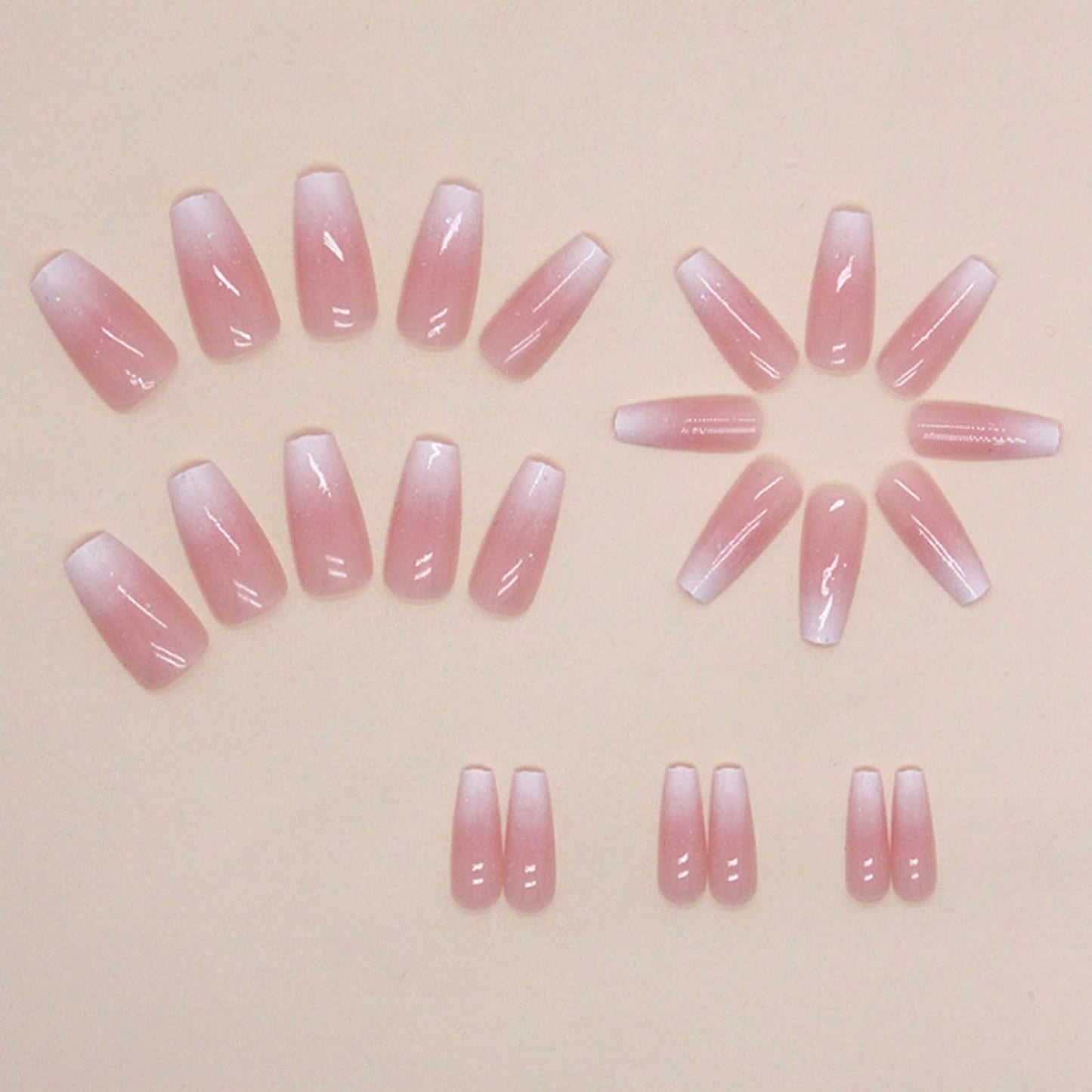 Hkanlre Bling Coffin Press on Nails Fake Nails Tips Full Cover Medium False Gradient Nails for Women and Girls 24PCS (Coffin pink)