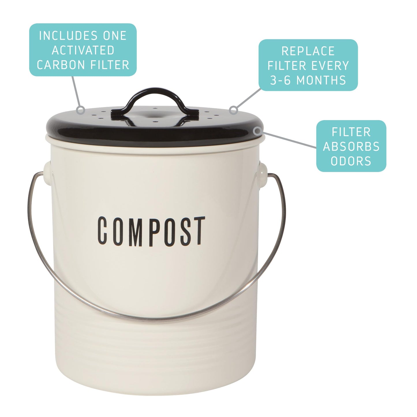 Now Designs Vintage Compost Bin, Ivory