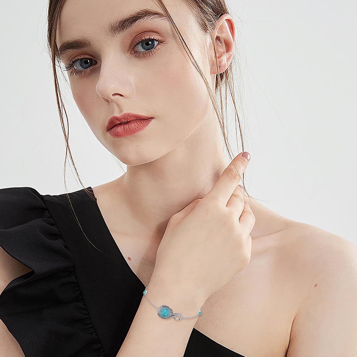 BETHZA Natural Turquoise Bracelet 925 Sterling Silver Real Turquoise Gemstone Adjustable Link Western Boho Jewelry Gifts for Women