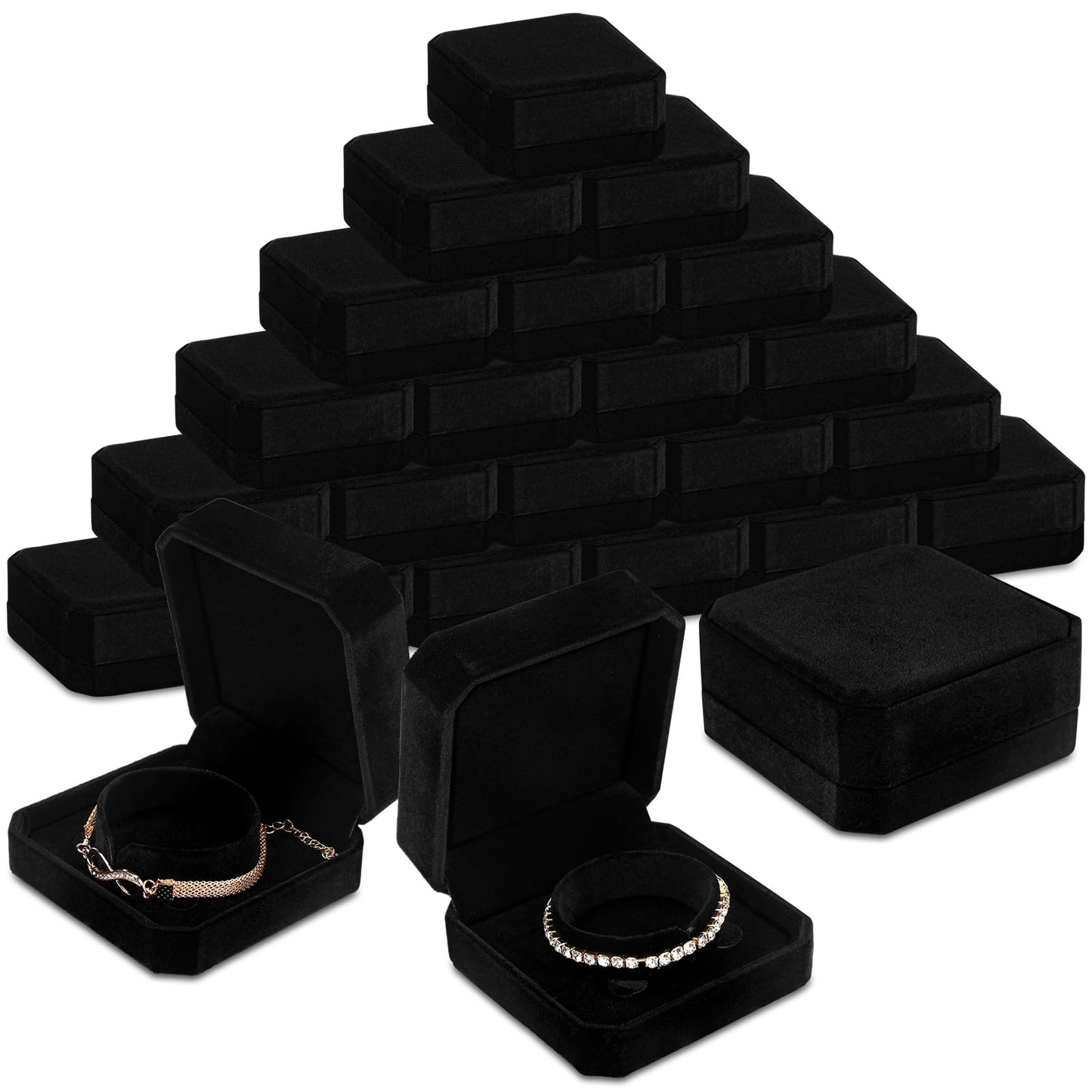 Ecation 24 Pcs Velvet Bracelet Box Classic Black Bracelet Gift Box Case for Jewelry Gift Storage Bangle Organizer Holder for Wedding Engagement Proposal Birthday Anniversary Jewelry Display