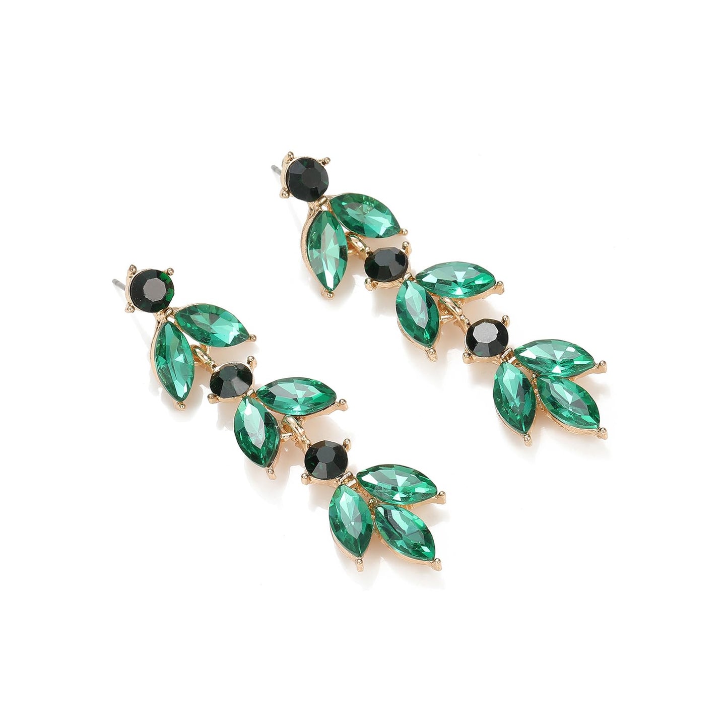 GAOKOXI Green Wedding Rhinestone Dangle Earrings Elegant Bridal Crystal Drop Earrings for Women Bridesmaids Guest Party Prom