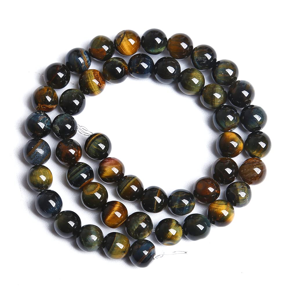 8MM 46PCS Natural Tiger Eye Beads Yellow Blue Stone Loose Beads for Jewelry Making DIY Bracelet Necklace