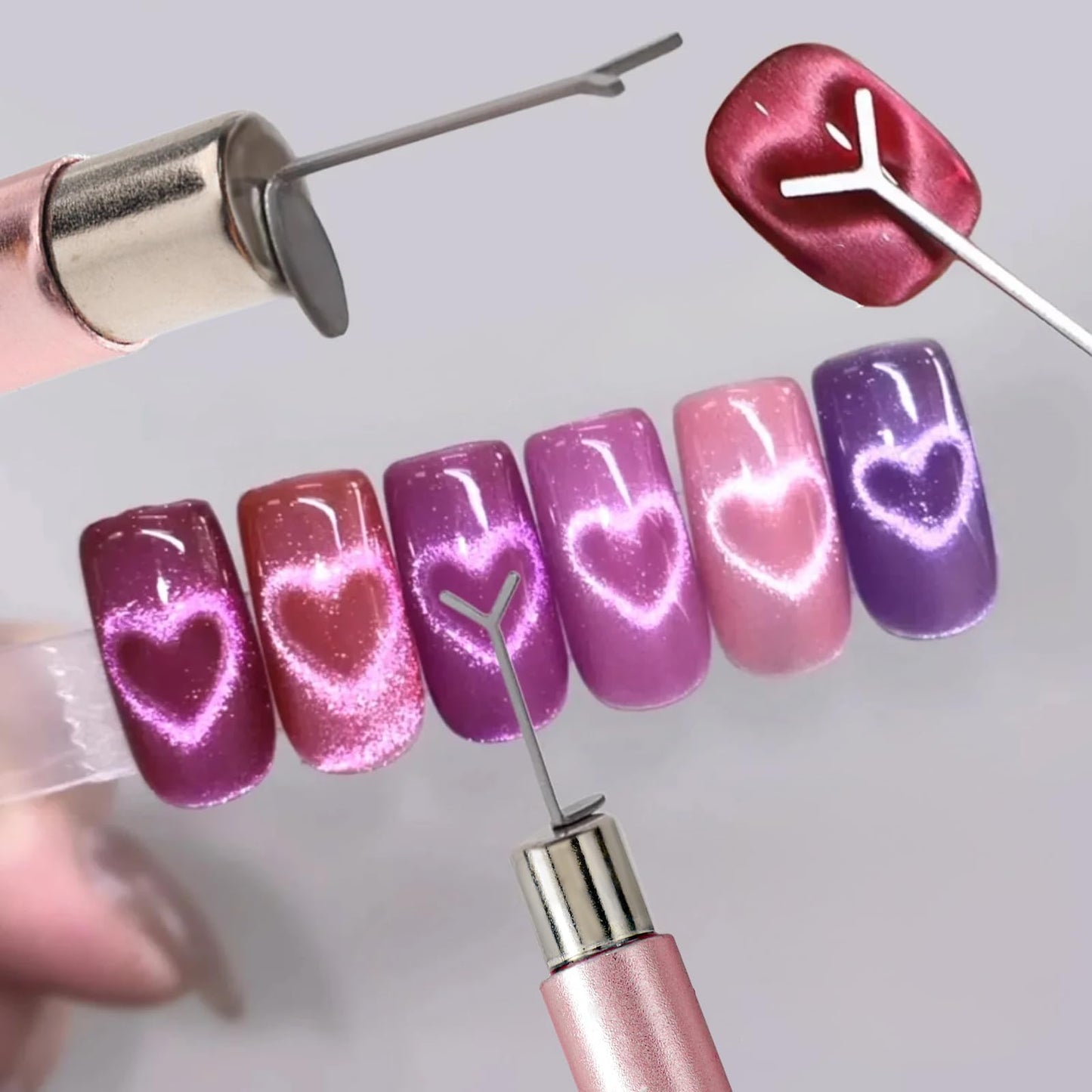 YECIRALA 6 Pcs Nail Art Cat Eye Magnet For Nails With 2 Iron Molds, Nail Polish Magnet Tools Set Cylindrical Flower Heart Hole Nail Magnet With Magnet Ball For Nails Art Magnet Stick Magnetic Pens