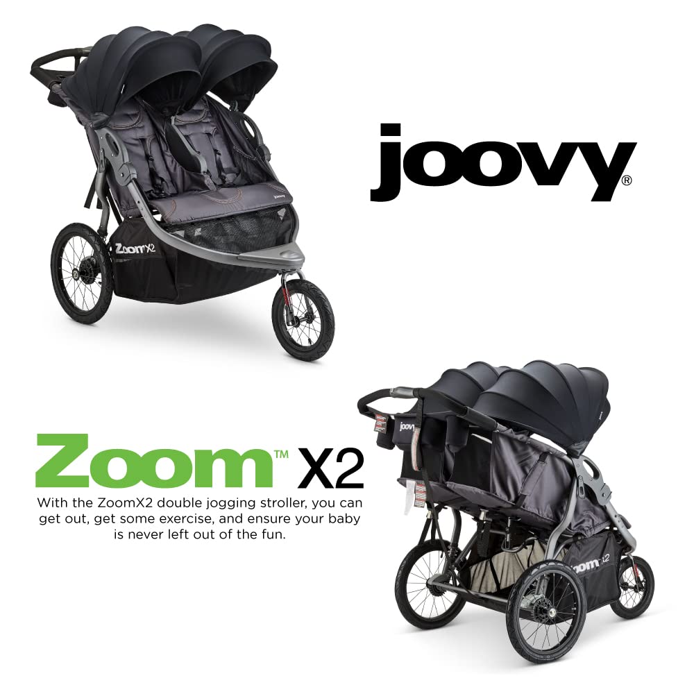 Joovy Zoom X2 Lightweight Performance Double Jogging Stroller Featuring Extra-Large Pneumatic Tires with Air Pump Included, Locking and Swiveling Front Tire, and Easy One-Handed Fold, Forged Iron