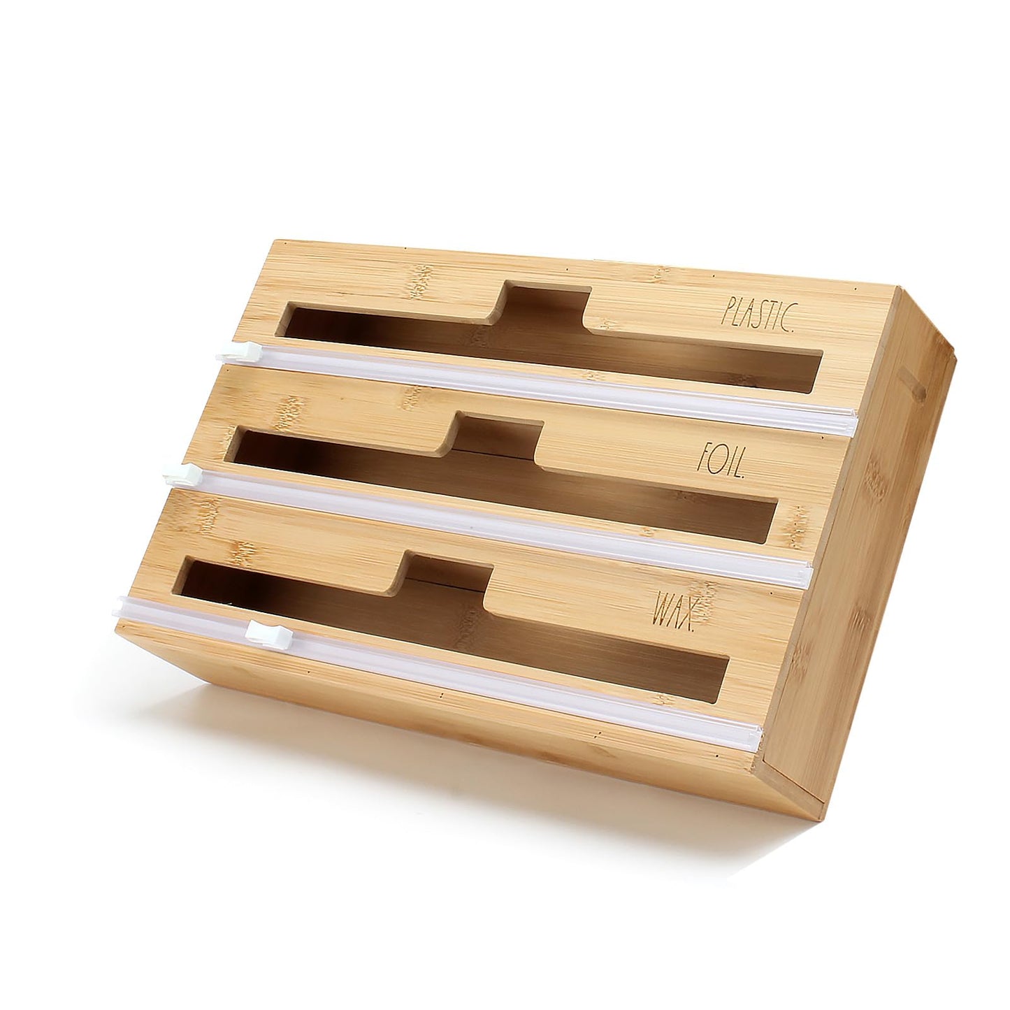 Rae Dunn Bamboo Bag Organizer for Kitchen Drawer - Durable Wood Organizer for Kitchen Storage - Holds Gallon, Quart, Snack, Sandwich Size Baggies, Plastic Wrap and Foil