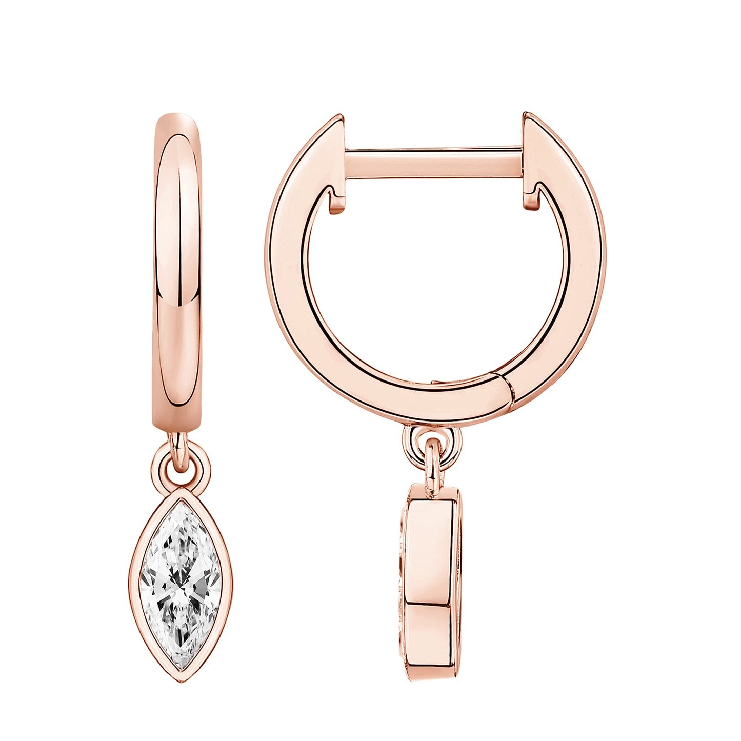 PAVOI 14K Rose Gold Plated S925 Sterling Silver Post Drop/Dangle Huggie Earrings for Women | Dainty Marquise Earrings