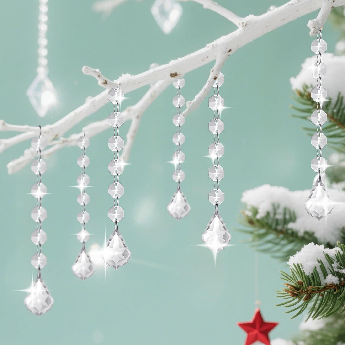 100 Pcs Clear Acrylic Crystal Ornament Beads Hanging Glass Crystals Clear Acrylic Prisms Pendant Ornaments for Centerpieces, Chandelier, Wedding Decor