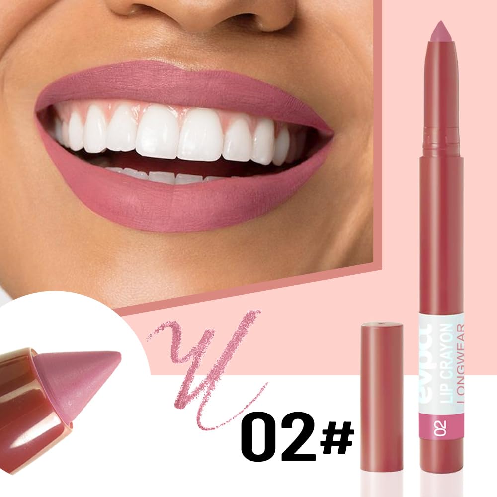 BINGBRUSH Matte Lip Crayons Matte Longwear Lipstick Pack Set,Moisture Smooth Lipliner With Built-in Sharpener Ultimate Lip Crayon for Makeup- Waterproof Velvet Lipgloss Lip Stain (02#Mauve Nude Pink)
