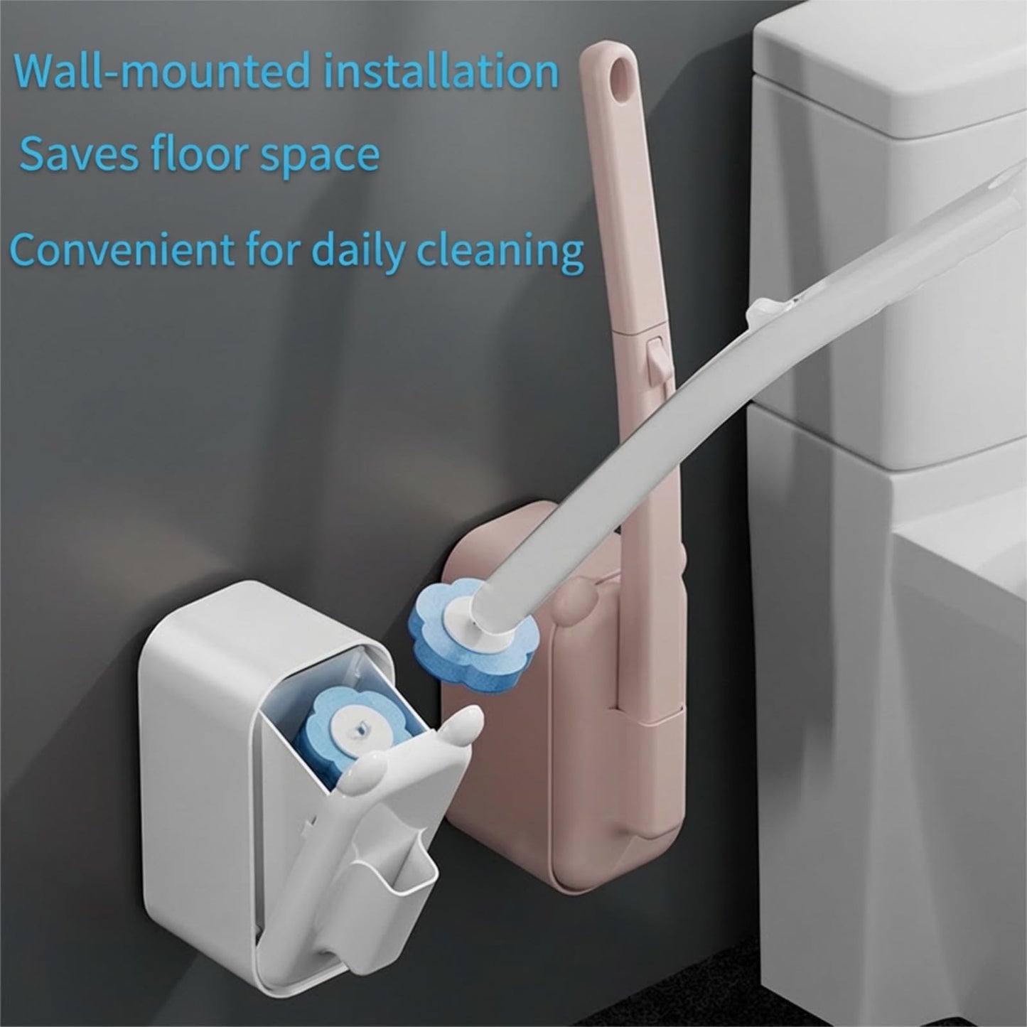 Disposable Toilet Brush with 48 Refills,Toilet Cleaning Supplies,Toilet Wand Brush Starter Kit,Wall Mounted Toilet Bowl Cleaner Brush with Holder for Bathroom Deep Cleaning & Hygiene (White)