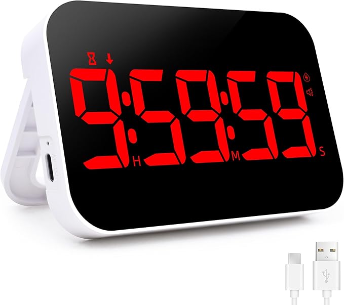 KMMKGGKitchen Timer（1.5" Number） Large Digital Magnetic Timer, Rechargeabilit, Countdown and Countup, 3 Brightness Display, 3 Volume Levels and Vibration Mode, for Cook, Adults Study Teaching(RED)