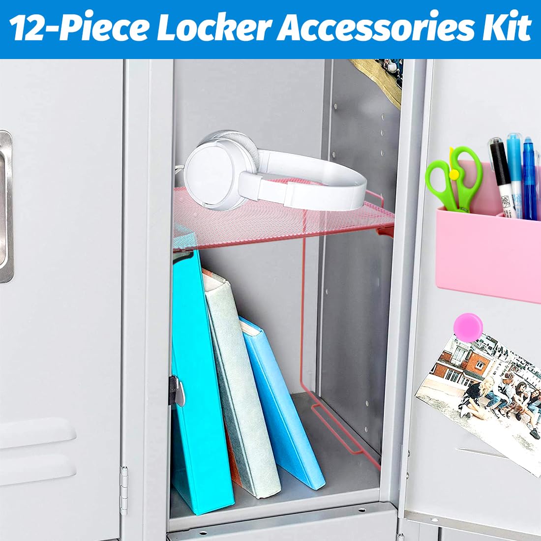 School Locker Organizer, Pink to School Essentials Locker Accessories for Girls, Locker Set Includes Locker Shelf, Locker Mirror, Whiteboard (Pink)