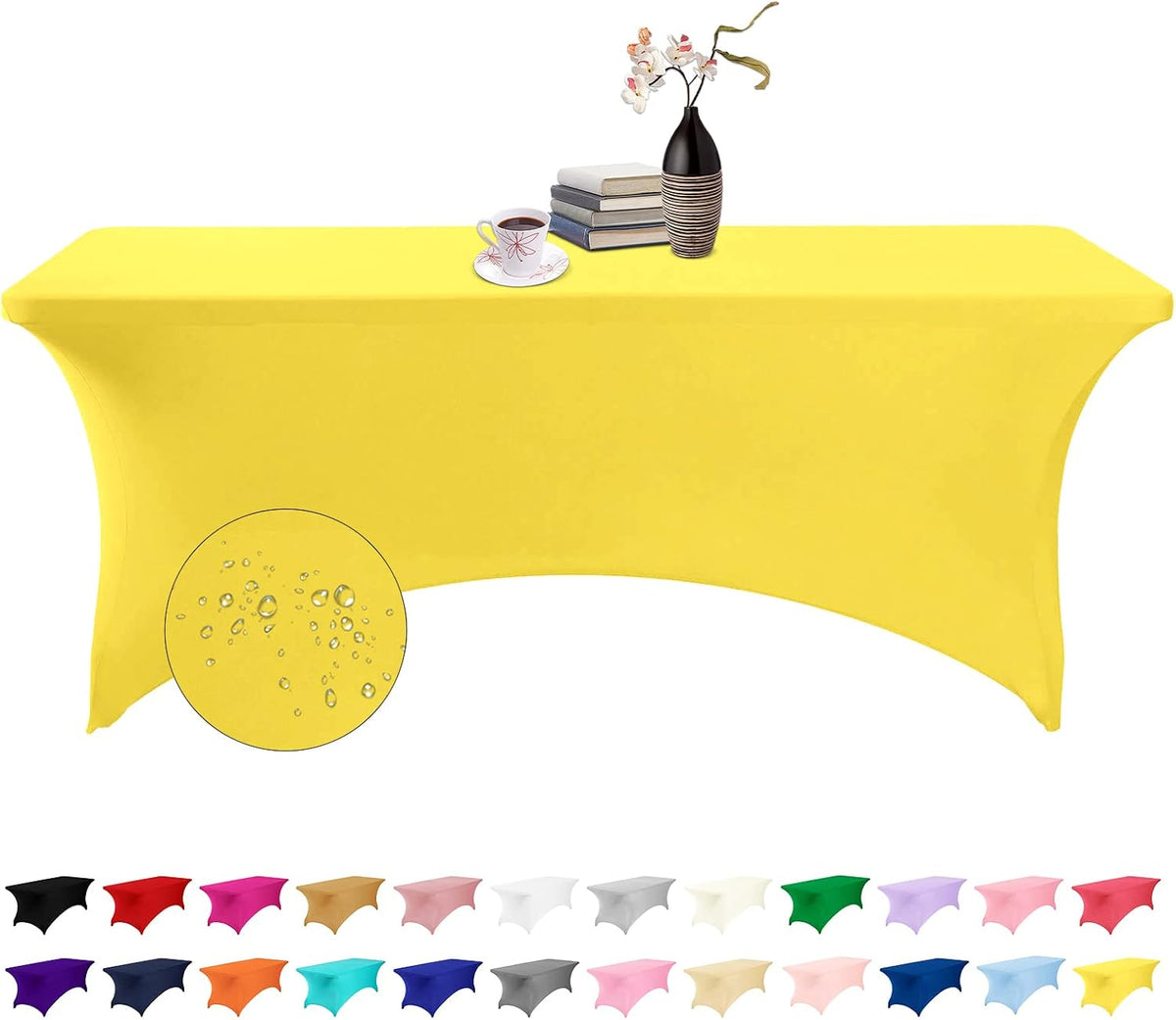 Spandex 6ft Waterproof Table Cover for Party,Wedding, Banquet, and Events(Yellow)