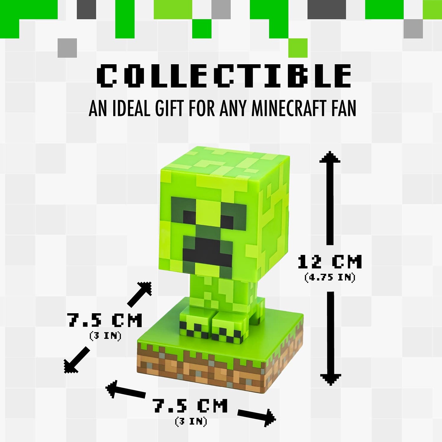 Paladone Minecraft Creeper Light, Lamp, & Night Light - 12 cm Tall - Battery Powered - Gaming Room & Bedroom Decor for Minecraft Gamers