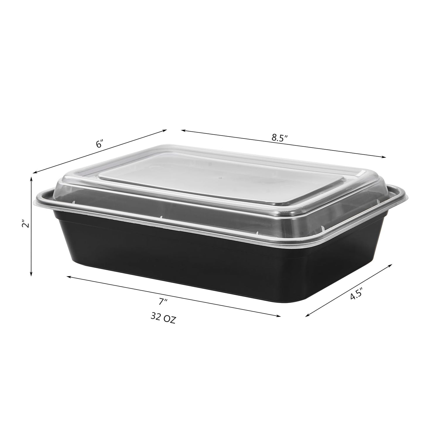 Jaluxing 32 oz 50Pack Plastic Meal Prep Food Storage Containers with Lids Reusable 1 Compartment To Go Lunch Box Black Extra Large &Thick Microwave Freezer Safe BPA Free Stackable (Formerly FULING)