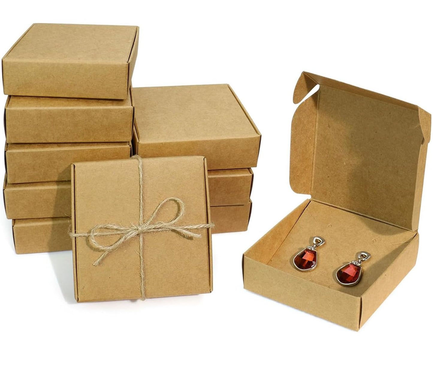 50 Pack Bulk Jewelry Gift Boxes, KMEOSCH 3.5x3.5x2 Inch Kraft Paper Gift Wrapping Boxes Small Multi-purpose Recycled Cardboard Foldable Gift Packaging for Earrings, Necklaces, Rings, Selling(Easy Self-Assembly)