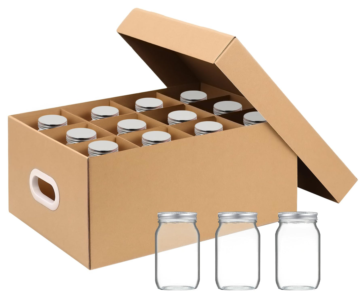 DERZIFUN 3 Pack Canning Jar Storage Boxes, 32 oz Mason Jar Storage Boxes with Dividers, Mason Organizer with Handles